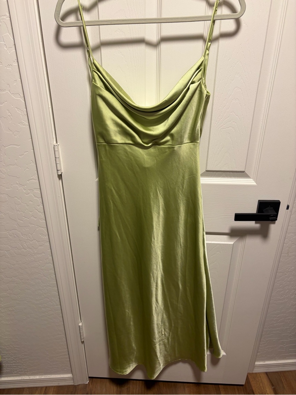 Satin Cowl Neck Slip Dress - Light Lime Green Small